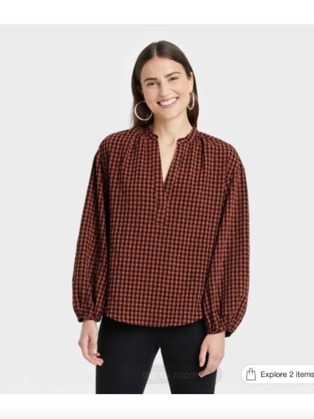 A New Day Women's Orange and Black Balloon Long Sleeve Popover Blouse